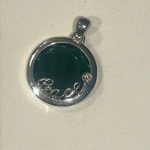 Vintage Peace glass necklace pendant with crystal